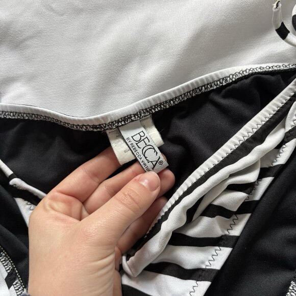 Becca Womens Size Medium String Bikini Bottom Black White Striped Swimsuit Beach - Picture 4 of 6